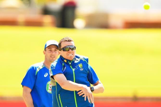 Australia's Peter Siddle fields the ball during an Australia nets session at WACA in Perth on Tuesday