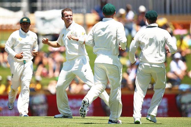 Peter Siddle celebrates a wicket during the first Test against South Africa in Perth