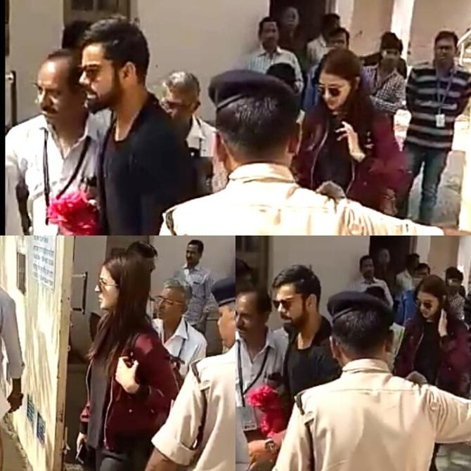 Indian Captain Virat Kohli arrives in Rajkot with his girlfriend, actress Anushka Sharma. Photograph: Haresh Pandya