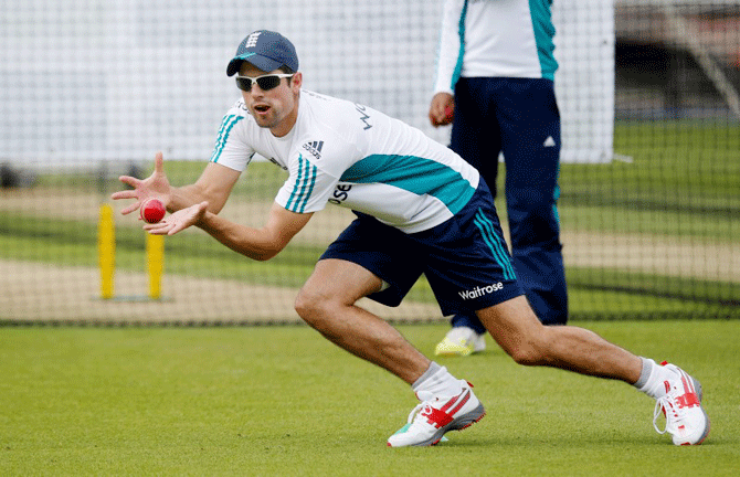 England captain Alastair Cook at a training session 