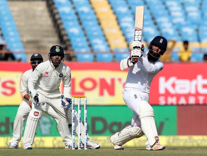 Moeen Ali bats on Day 1 of the first Test in Rajkot