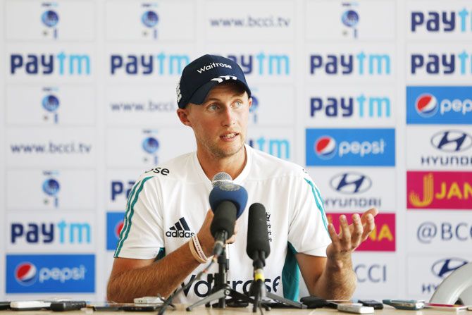 England's Joe Root speaks during a press conference on Wednesday