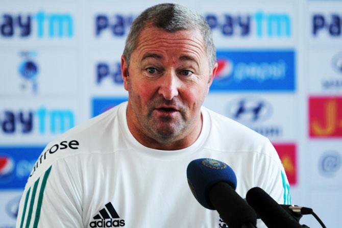 England's assistant coach Paul Farbrace addressing the media after the 3rd day's play in Rajkot on Friday