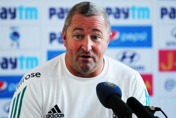 England's assistant coach Paul Farbrace addressing the media after the 3rd day's play in Rajkot on Friday