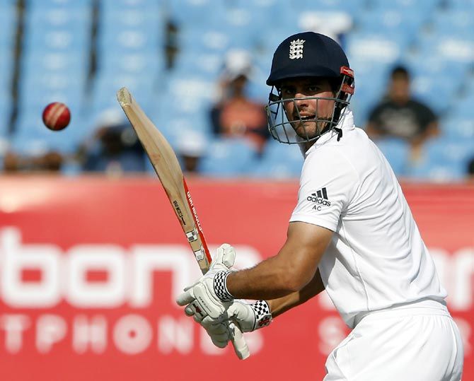 Alastair Cook bats against India on day 4 of the first Test in Rajkot on November 12, 2016