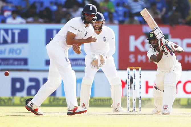 India's Wriddhiman Saha bats on day 5