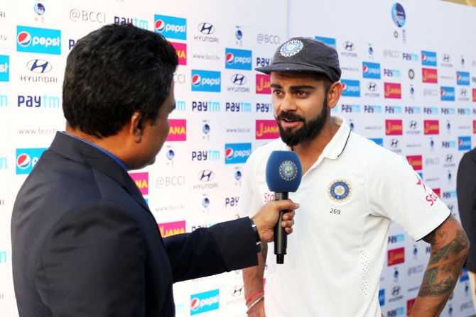 India captain Virat Kohli speaks at the post-match press conference after the 1st Test in Rajkot on Sunday