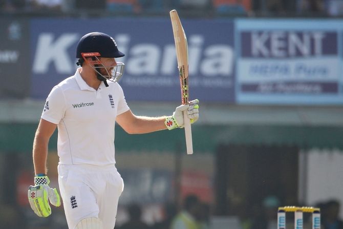 England's Jonny Bairstow celebrates on completing his half-century against India on Day 1 of the 3rd Test in Mohali on Saturday