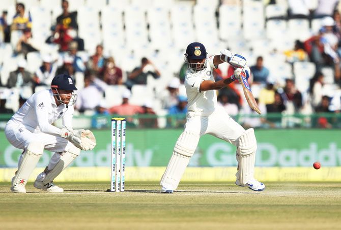 India's Ajinkya Rahane was dismissed for a duck on Day 2 of the 3rd Test against England in Mohali on Sunday