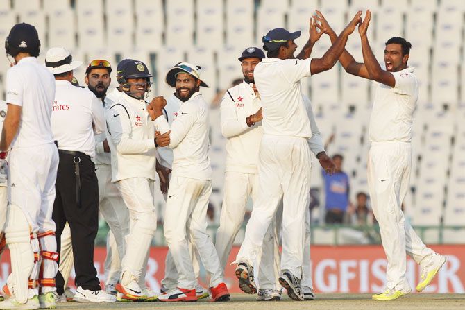  Ravichandran Ashwin celebrates the wicket of Ben Stokes on Day 3 
