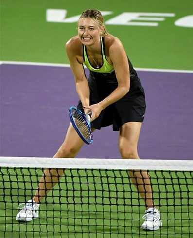 Maria Sharapova in action during the exhibition match on Monday