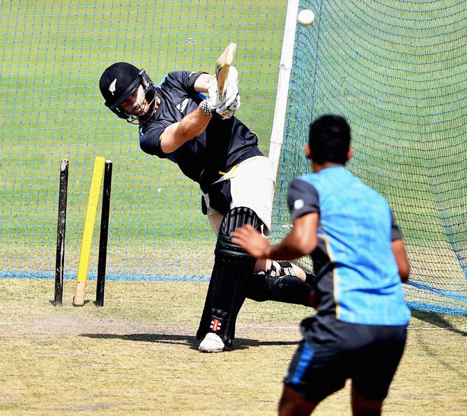 New Zealand captain Kane Williamson at a nets session in Ranchi on Tuesday