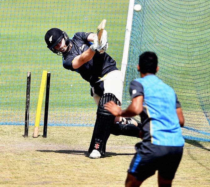 New Zealand captain Kane Williamson at a nets session in Ranchi on Tuesday