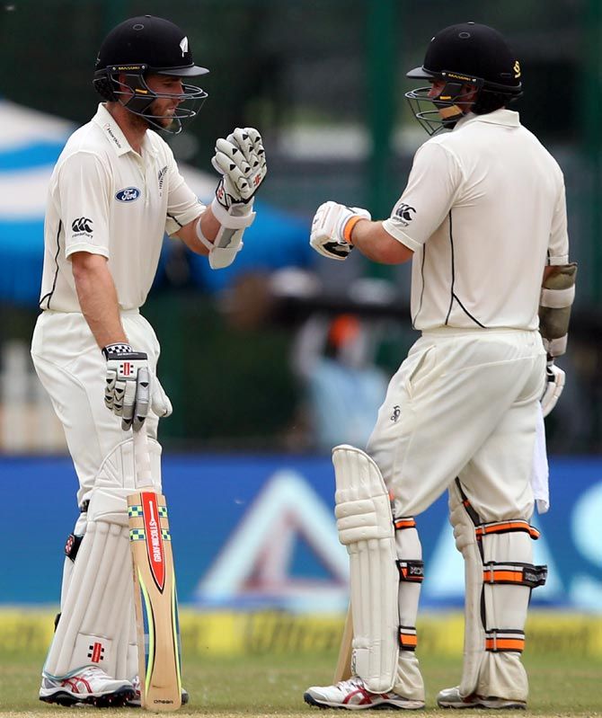 New Zealand's Kane Williamson and Tom Latham at the crease on Day 2 of the first Test in Kanpur on Friday