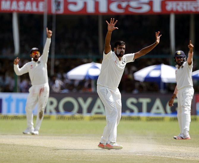 India's Ravichandran Ashwin appeals for a wicket