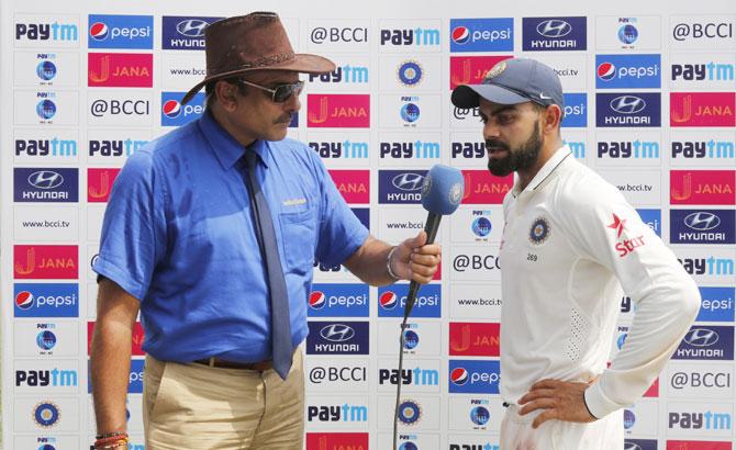 India captain Virat Kohli at the presentation ceremony at the end of the first Test in Kanpur on Monday