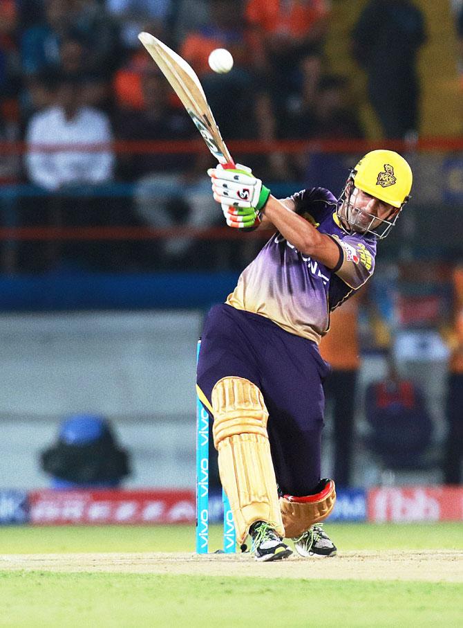 Gautam Gambhir swings his arms during his innings of 76 not out