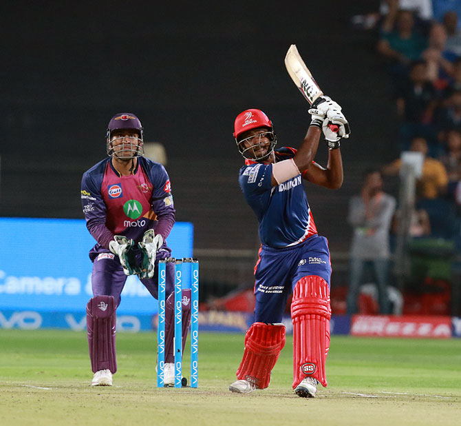 Sanju Samson en route his century against Delhi Daredevils during the IPL match in Pune on Tuesday