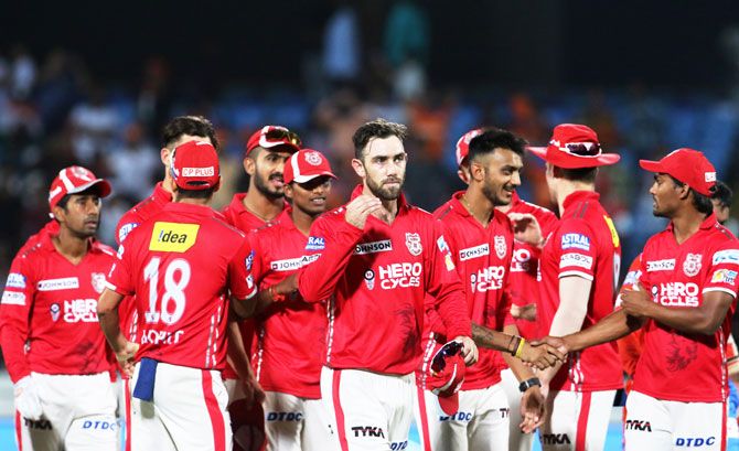 Kings XI Punjab players celebrate after defeating Gujarat Lions during their Indian Premier League match in Rajkot on Sunday