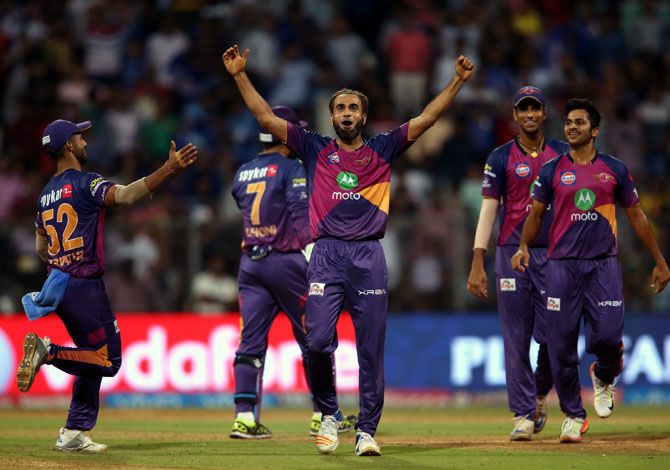 Pune Supergiant's Imran Tahir celebrates a wicket