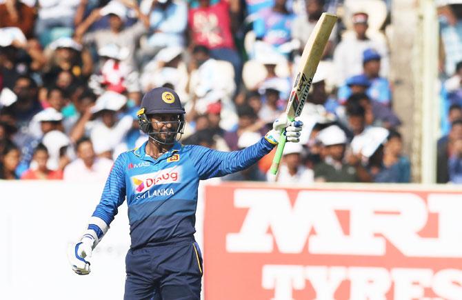 Upul Tharanga acknowledges the crowd after scoring his half-century