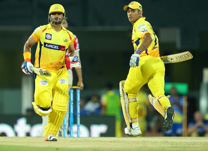 CSK's Suresh Raina and Mahendra Singh Dhoni stitched up a 61-run partnership to bring the team back from the brink