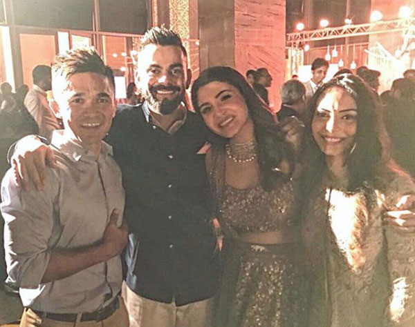 Newly weds India's football captain Sunil Chhetri and wife Sonam with Virat and Anushka