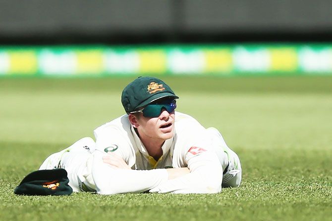 Australia captain Steve Smith reacts after grassing a catch, giving Alastaiir Cook a reprieve