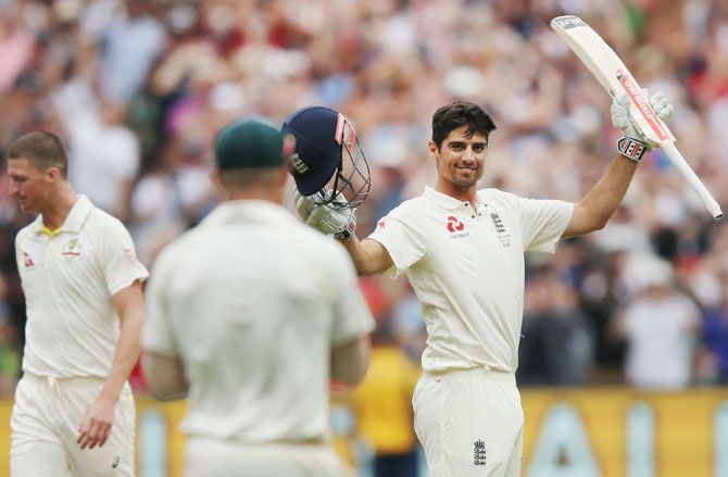 England opener Alastair Cook celebrates on completing his double century