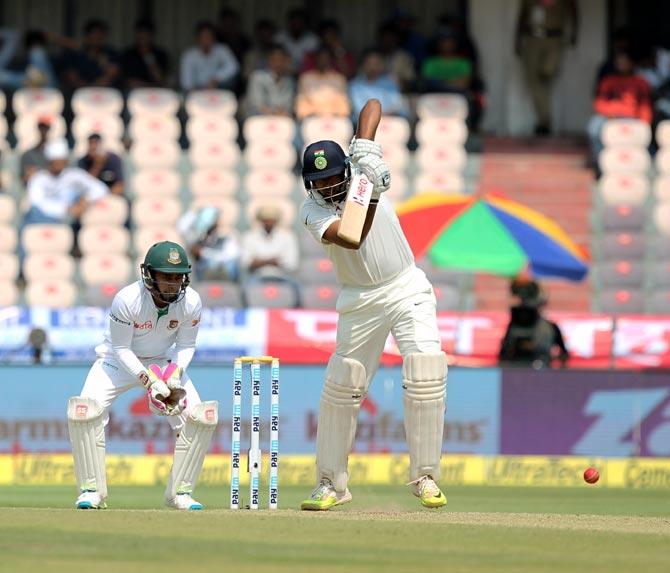 R Ashwin plays a shot during his innings 