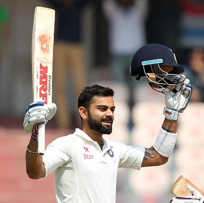Virat Kohli became first captain to score six double tons when he reached the milestone on Day 2 of the 3rd Test against Sri Lanka at the Feroz Shah Kotla in New Delhi on December 3.