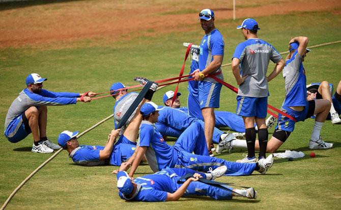 The Australian players in the nets on Wednesday