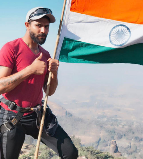 Ravindra Jadeja with the national flag