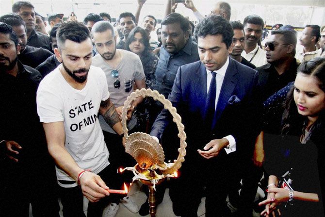 Virat Kohli at the inauguration of a mall in Pune on Wednesday