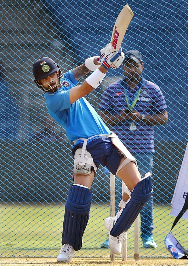 Virat Kohli bats during the practice session