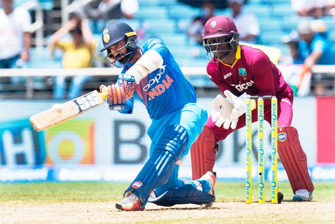 Dinesh Karthik bats during his 48-run innings 