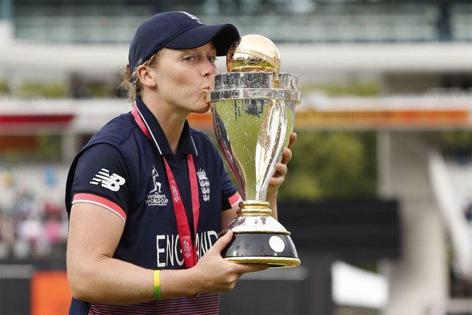 England captain Heather Knight kisses her prized possession