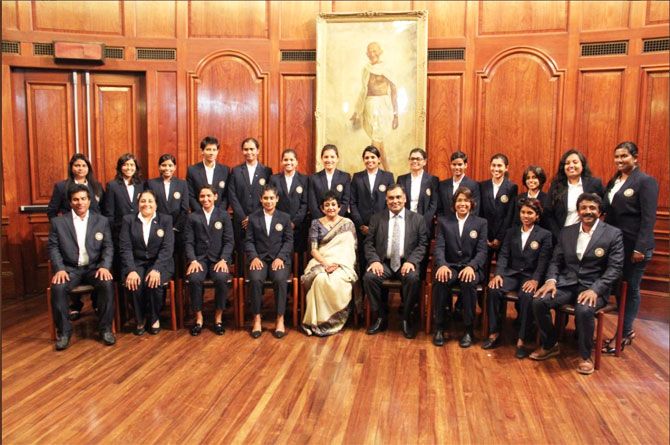 The Indian Women's cricket team have a photo op after being hosted to dinner by the Indian High Commission to the UK, on Monday