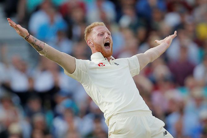 England's Ben Stokes celebrates the wicket of South Africa's Faf du Plessis on Day 4 of the 3rd Test at the Oval on Sunday