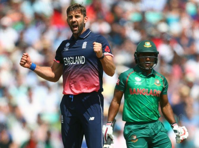 Liam Plunkett celebrates a wicket