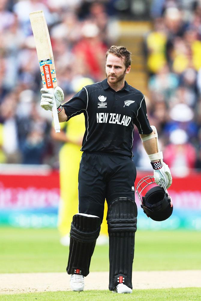 Kane Williamson acknowledges the crowd after reaching his century