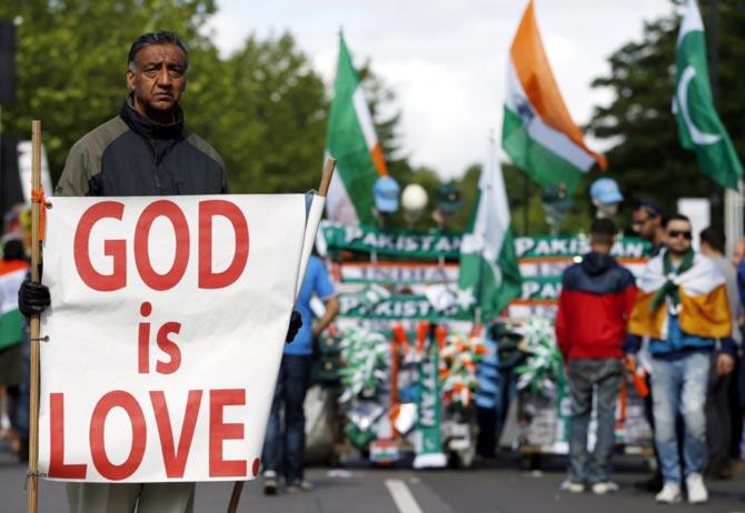 Fan with banners outside the ground in wake of the Saturday's terror attack in London