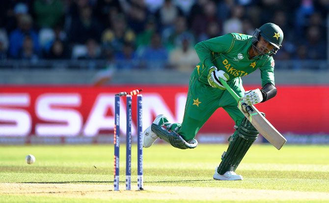 Pakistan's Shoaib Malik is run out by Ravindra Jadeja during their Champions Trophy match on Sunday