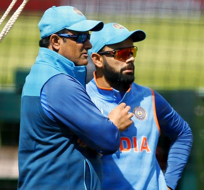 Captain Virat Kohli with coach Anil Kumble in the nets