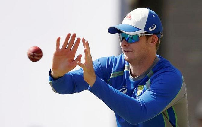 Steve Smith goes through the grind during a fielding session at the nets on Wednesday