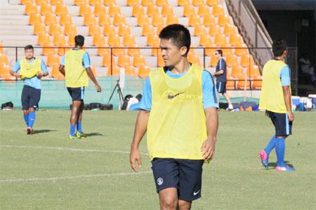 India captain Sunil Chhetri during a team training session in Mumbai on Friday