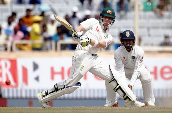 Australia's Steven Smith plays a shot during his innings of 181 on Friday