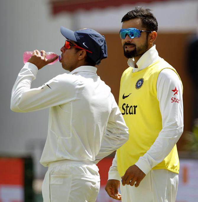 Kohli had some words of advice for debutant spinner Kuldeep Yadav at the drinks break