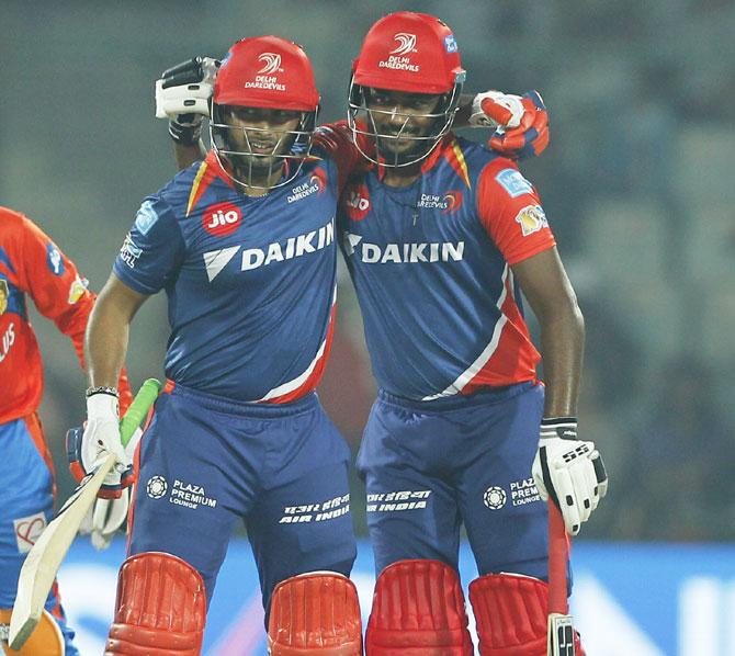 Rishabh Pant celebrates his fifty with Sanju Samson 