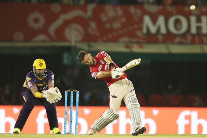 Glenn Maxwell goes over the top as he bats against KKR